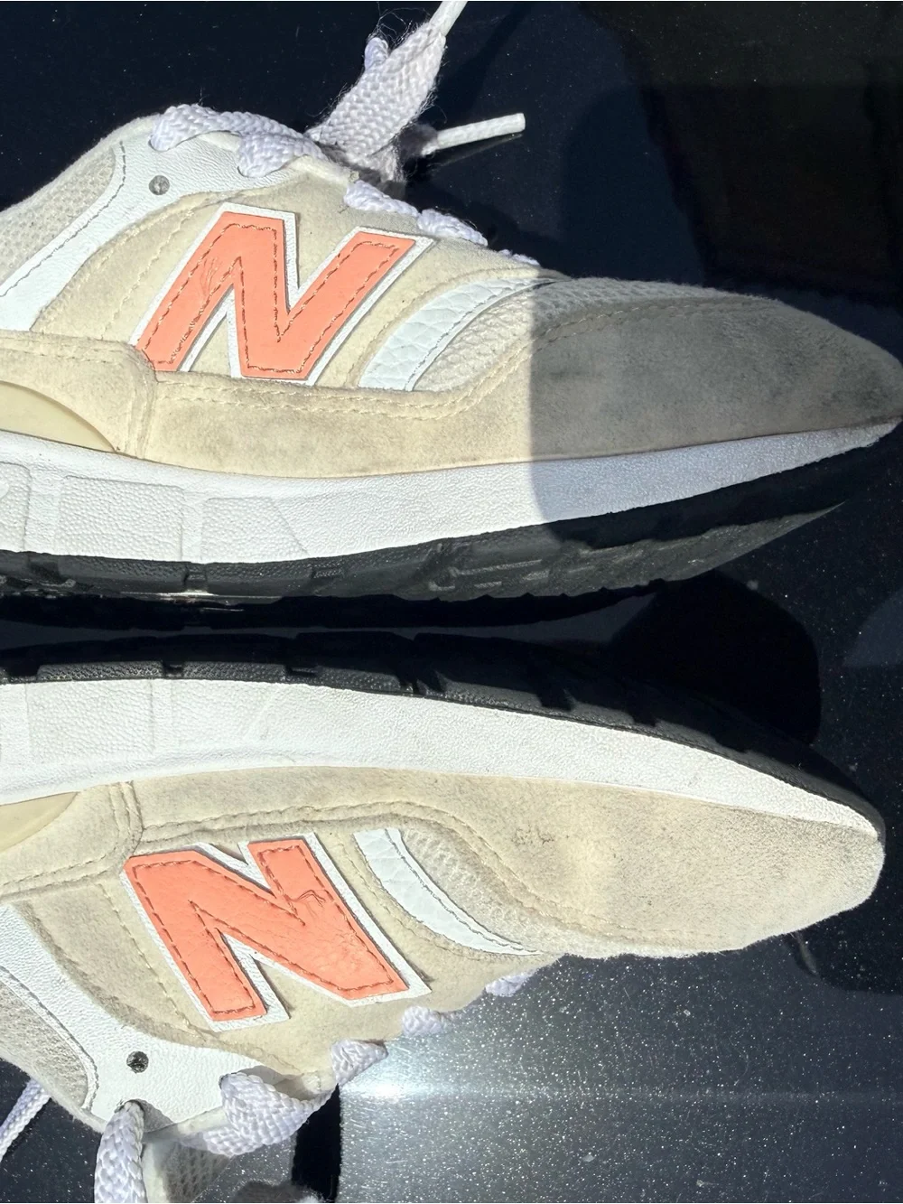 New Balance Kids Cream Sneakers with Coral and Light Blue Accents